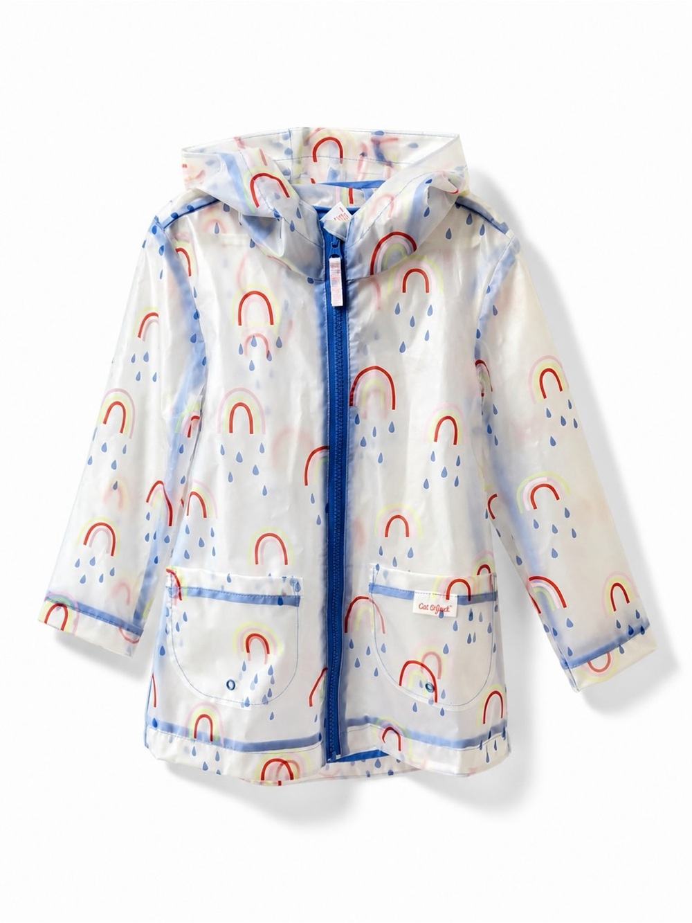 Cat & Jack Clear Raincoat with Periwinkle Blue Trim and Multicolor Rainbow Print